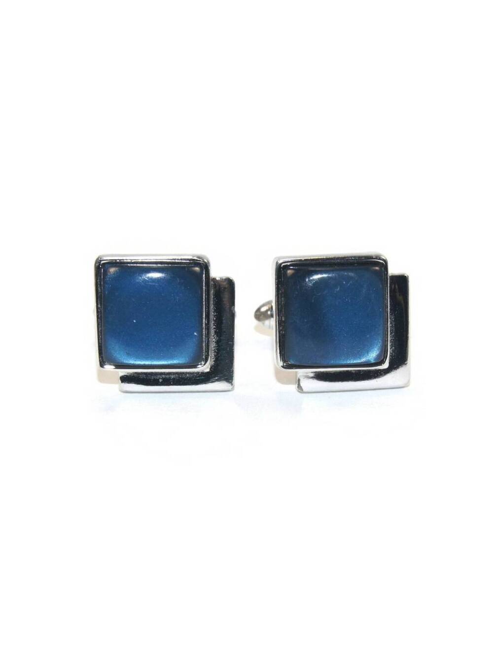 Vintage Swank Silver Tone and Blue Resin Cuff Links. Swank Hallmark.